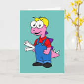 ステゴサウルス建築労働者のイラストレーション。 カード (黄色い花)