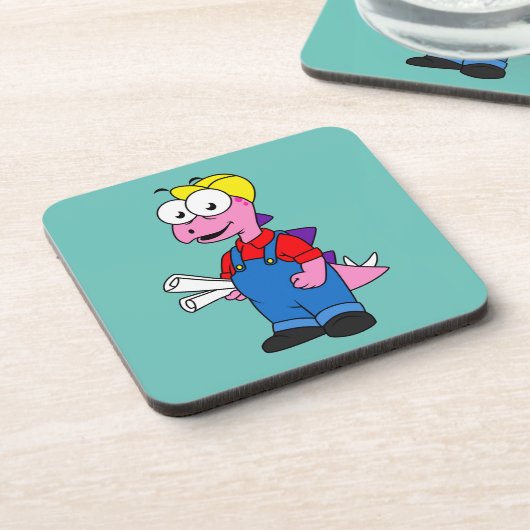 ステゴサウルス建築労働者のイラストレーション。 コースター (左側)