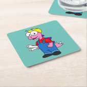 ステゴサウルス建築労働者のイラストレーション。 スクエアペーパーコースター (アングル)