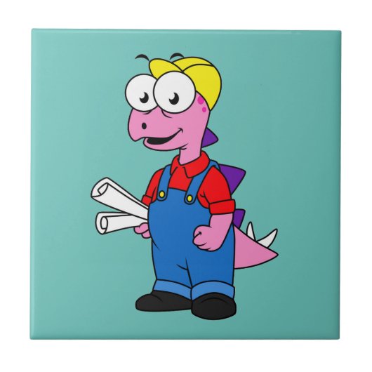 ステゴサウルス建築労働者のイラストレーション。 タイル (正面)