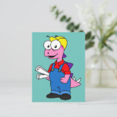 ステゴサウルス建築労働者のイラストレーション。 ポストカード (スタンド正面)