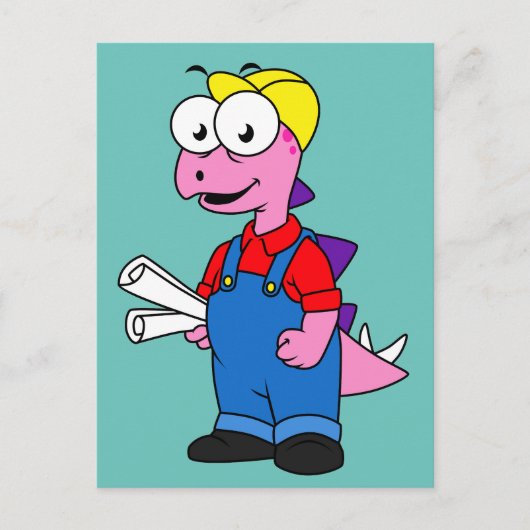 ステゴサウルス建築労働者のイラストレーション。 ポストカード (正面)