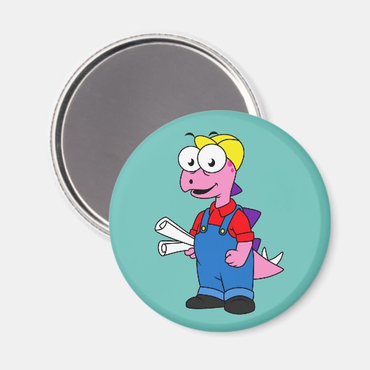 ステゴサウルス建築労働者のイラストレーション。 マグネット (正面/裏面)