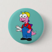 ステゴサウルス建築労働者のイラストレーション。 缶バッジ (正面)