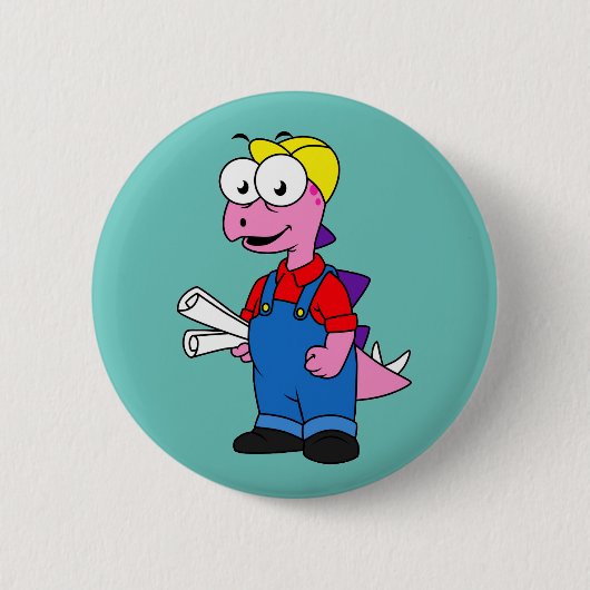 ステゴサウルス建築労働者のイラストレーション。 缶バッジ (正面)