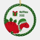 ステゴサウルス恐竜のパーソナライズされた子供のクリスマス セラミックオーナメント (正面)