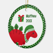ステゴサウルス恐竜のパーソナライズされた子供のクリスマス セラミックオーナメント (左)