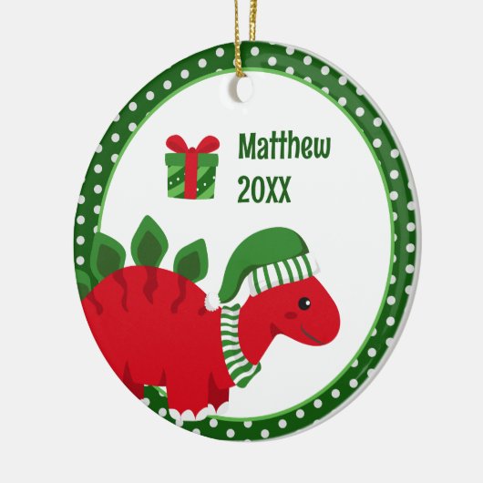 ステゴサウルス恐竜のパーソナライズされた子供のクリスマス セラミックオーナメント (左)