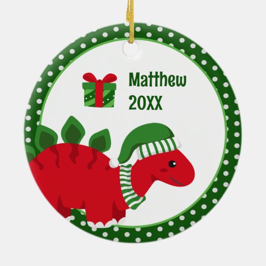 ステゴサウルス恐竜のパーソナライズされた子供のクリスマス セラミックオーナメント (裏面)
