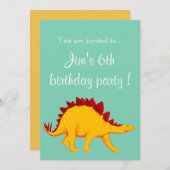 ステゴサウルス恐竜の男の子の誕生日パーティー 招待状 (正面/裏面)