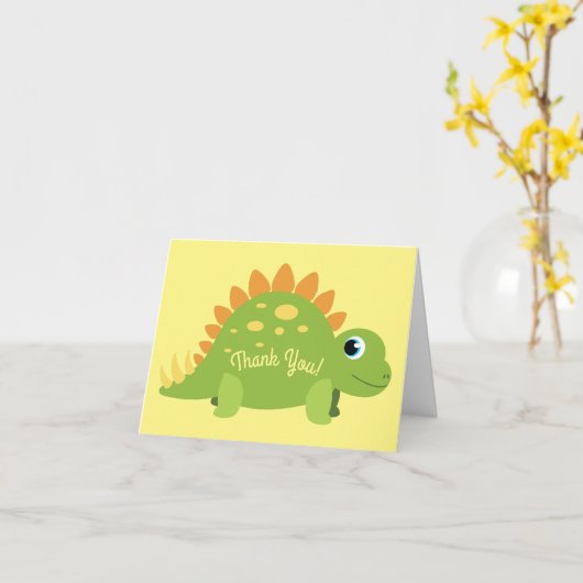 ステゴサウルス恐竜の誕生日パーティーありがとう カード (黄色い花)