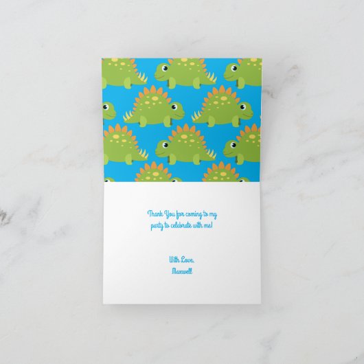 ステゴサウルス恐竜の誕生日パーティーありがとう カード (内部)