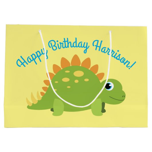 ステゴサウルス恐竜の誕生日パーティー ラージペーパーバッグ (裏面)