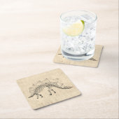 ステゴサウルス恐竜骨格ヴィンテージスクリプト紙 スクエアペーパーコースター (インサイチュ)