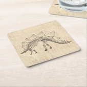ステゴサウルス恐竜骨格ヴィンテージスクリプト紙 スクエアペーパーコースター (アングル)