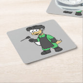 ステゴサウルス溶接機のイラストレーション。 スクエアペーパーコースター (アングル)