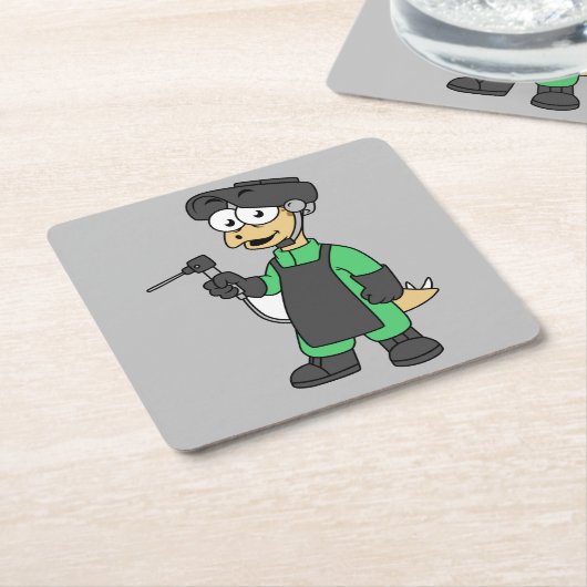 ステゴサウルス溶接機のイラストレーション。 スクエアペーパーコースター (アングル)