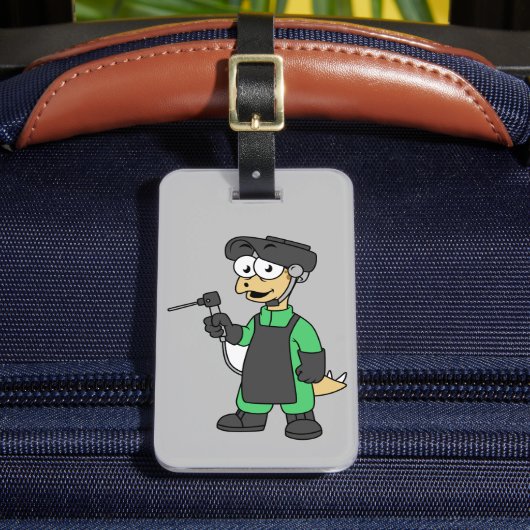 ステゴサウルス溶接機のイラストレーション。 ラゲッジタグ (正面インサイチュ2)