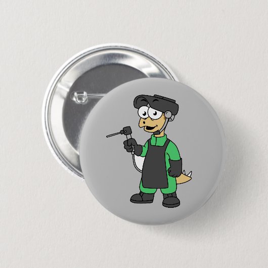 ステゴサウルス溶接機のイラストレーション。 缶バッジ (正面&裏面)