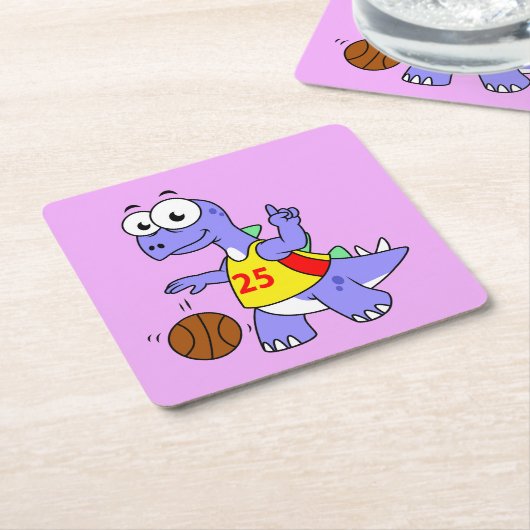 ステゴサウルス遊のイラストレーション。 スクエアペーパーコースター (アングル)