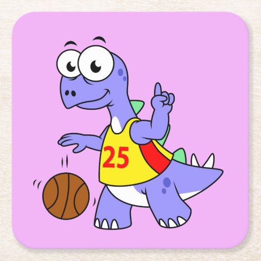 ステゴサウルス遊のイラストレーション。 スクエアペーパーコースター (正面)