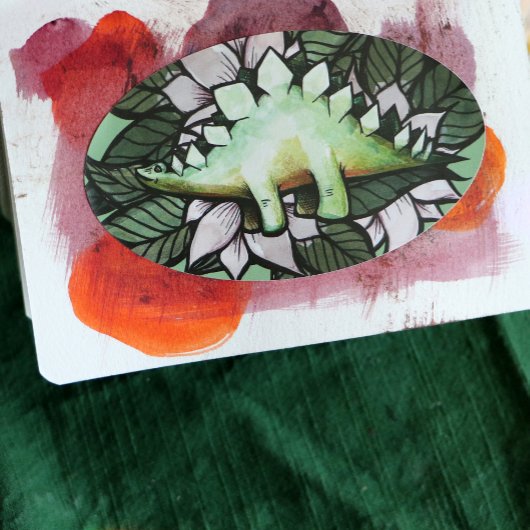 ステゴサール恐竜の花恐竜 楕円形シール