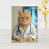 ステソコープの誕生日医者ねこ カード (黄色い花)