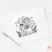 ステッエレガントクフィギュア新郎新婦結婚の子 スクエアシール (封筒)