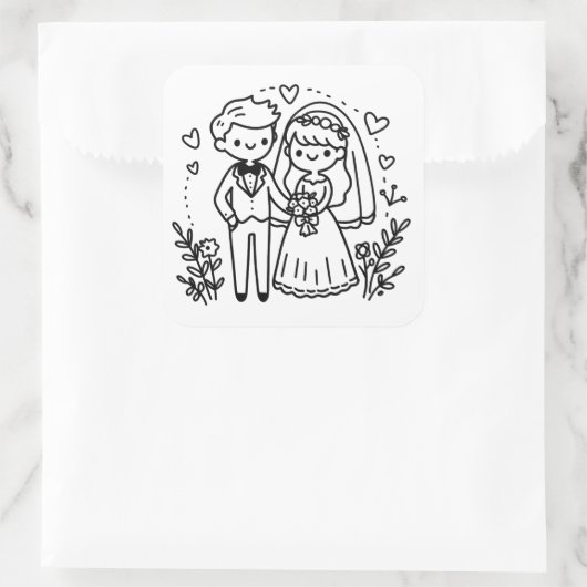 ステッエレガントクフィギュア新郎新婦結婚の子 スクエアシール (バッグ)