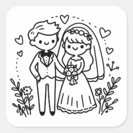 ステッエレガントクフィギュア新郎新婦結婚の子 スクエアシール