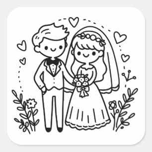 ステッエレガントクフィギュア新郎新婦結婚の子 スクエアシール