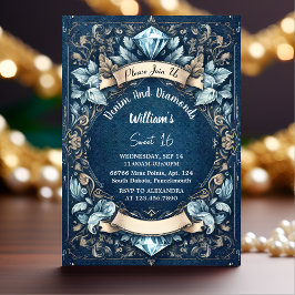 ステッエレガントプジェムきらきら光るデニムアンドダイアモンズスウィート16 招待状