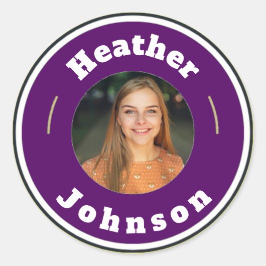 ステッカスタムク – パーソナライズされた （名前と写真の追加） ラウンドシール (正面)