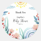 ステッカーありがとう赤ちゃんシャワーとデザイン。 ラウンドシール (正面)