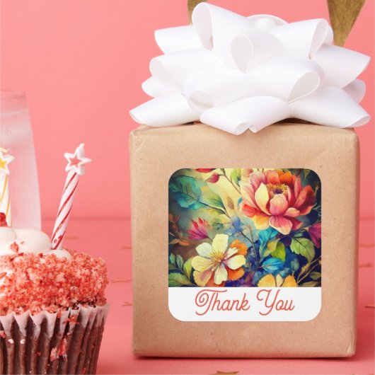 ステッカーありがとう スクエアシール (パーティー)