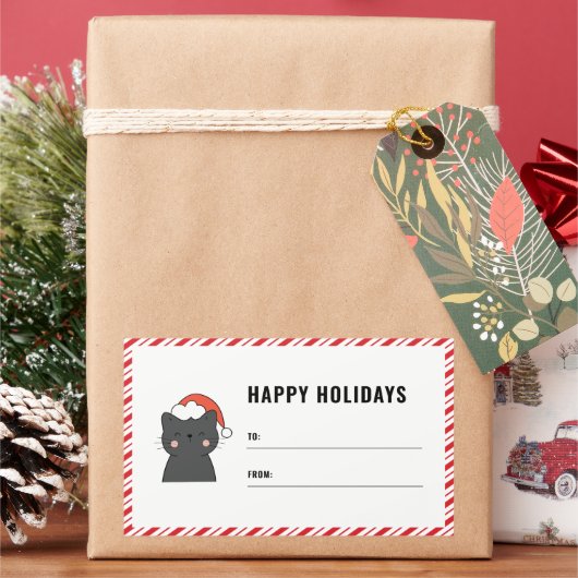 ステッカーからかわいいクリスマス猫プレゼントラベル 長方形シール (クリスマス)