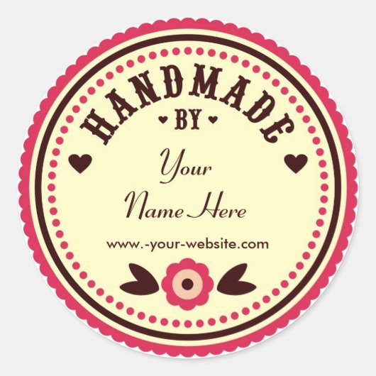 ステッカーで手作り赤パーソナライズされた花 ラウンドシール (正面)