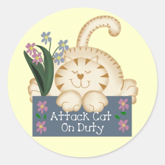 ステッカーで猫を攻撃 ラウンドシール (正面)