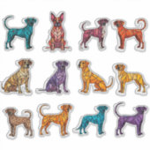 ステッカーに使えるカラフルな幾何学模様の犬のイラスト集 シール (正面)