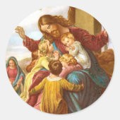 ステッカーに子供たちを迎えるイエス ラウンドシール (正面)