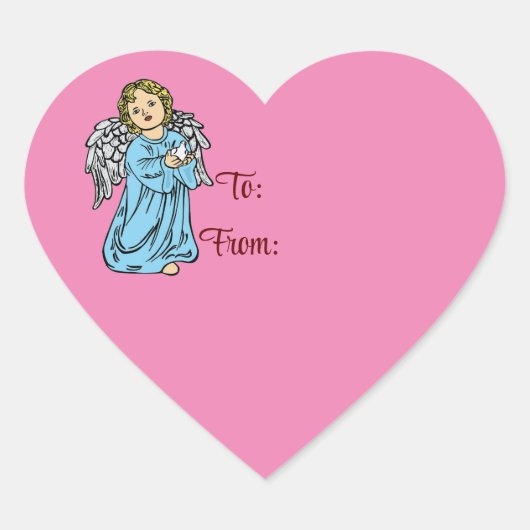 ステッカーに対して鳩を持つ天使 ハートシール (正面)