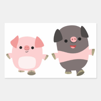 ステッカーに描かれた、かわいい漫画の豚 長方形シール