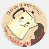 ステッカーのキッチンからかわいいレトロなコーヒーポット ラウンドシール (正面)