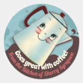 ステッカーのキッチンからかわいいレトロなコーヒーポット ラウンドシール (正面)