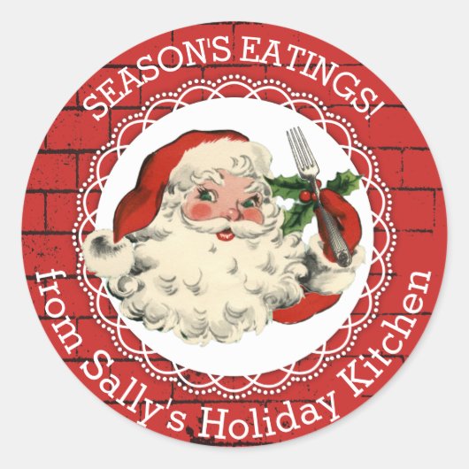 ステッカーのキッチンからサンタのフォーククリスマス ラウンドシール (正面)