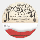 ステッカーのキッチンからレンガ雪のクリスマス ラウンドシール (正面)