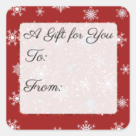 ステッカーのクリスマス赤い雪の結晶 スクエアシール