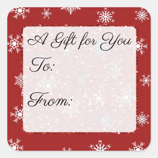 ステッカーのクリスマス赤い雪の結晶 スクエアシール (正面)