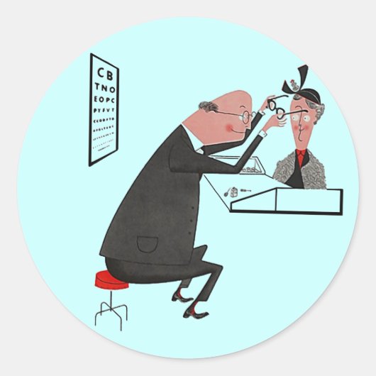 ステッカーのレトロのピンクのハートのophthamologistの目DOCの先生 ラウンドシール (正面)