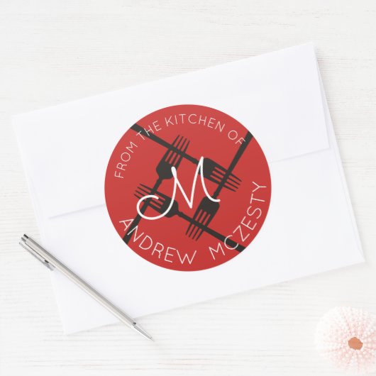 ステッカーの台所からのモノグラムは分岐します ラウンドシール (封筒)